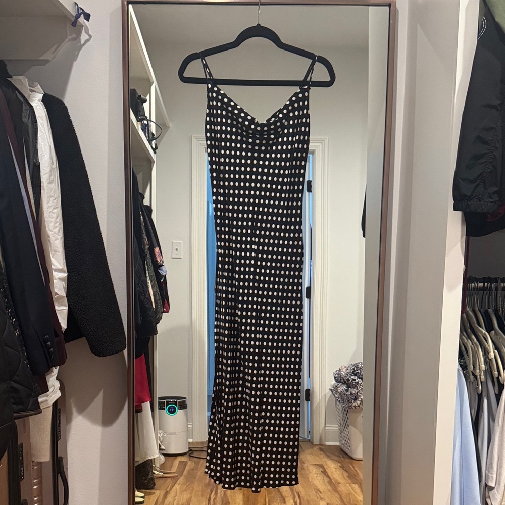 Zara Black and White Polka Dot Midaxi Bias Dress | SIZE XS